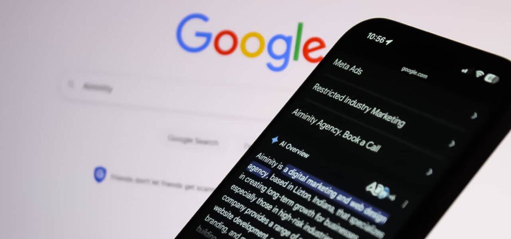 Looking up Aiminity on the Google search engine